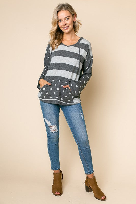 Women's Polka Dot Stripe Mix Sweatshirts