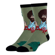 Men's Funny Cotton Crew Socks Featuring Bob Ross Design