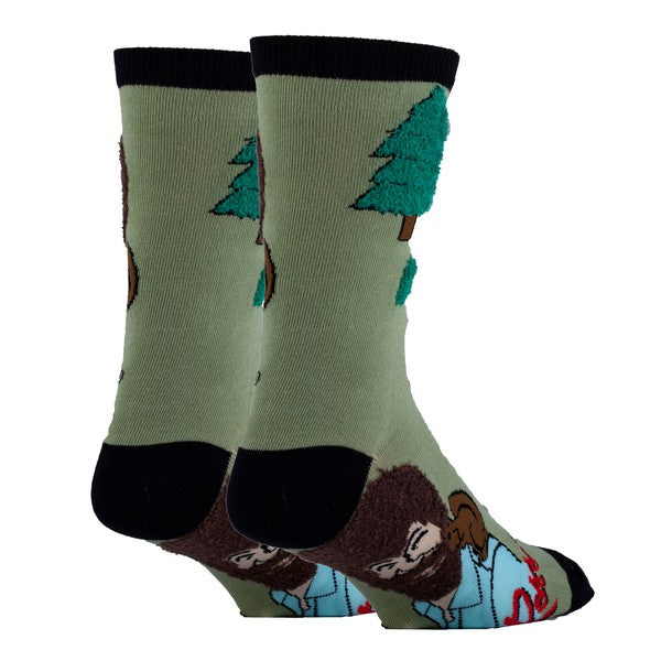 Men's Funny Cotton Crew Socks Featuring Bob Ross Design