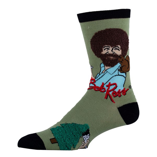 Men's Funny Cotton Crew Socks Featuring Bob Ross Design