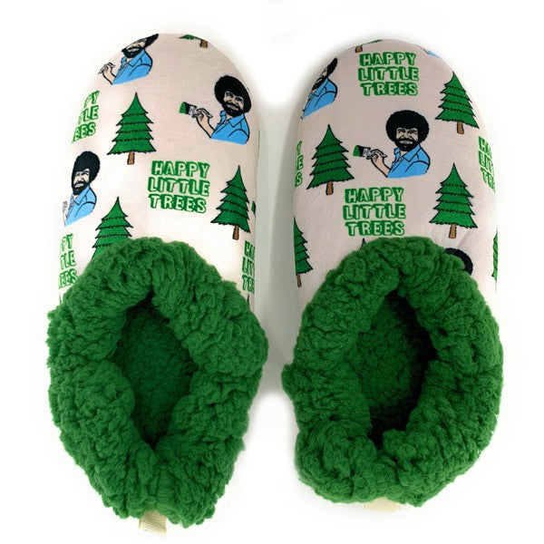 Women's Cozy Sherpa Slipper Socks with Bob Ross Design