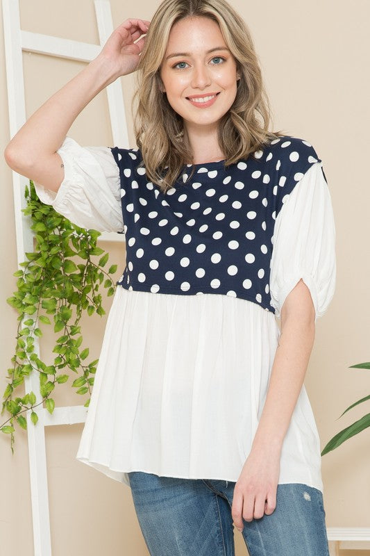 Women's Casual Polka Dot Balloon Sleeve Babydoll Tunic