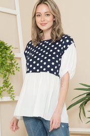 Women's Casual Polka Dot Balloon Sleeve Babydoll Tunic