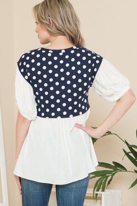 Women's Casual Polka Dot Balloon Sleeve Babydoll Tunic