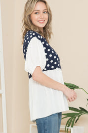 Women's Casual Polka Dot Balloon Sleeve Babydoll Tunic