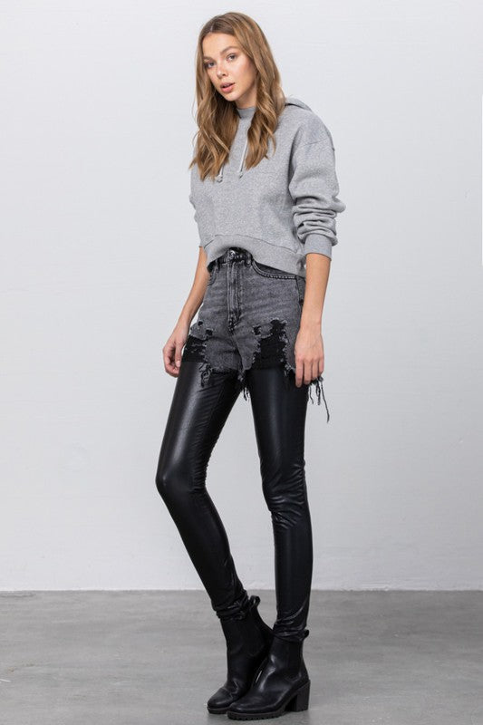 Women's High Rise Leather Combo Ankle Skinny Pants