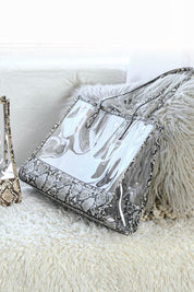 Women's Clear PVC Snake Trim Tote Bag