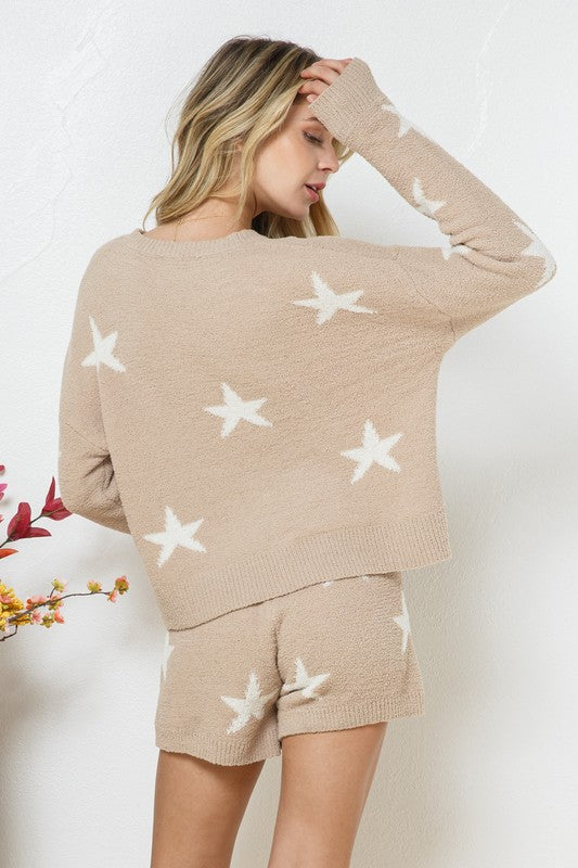 Women's Cozy Star Print Long Sleeve Top and Short Set