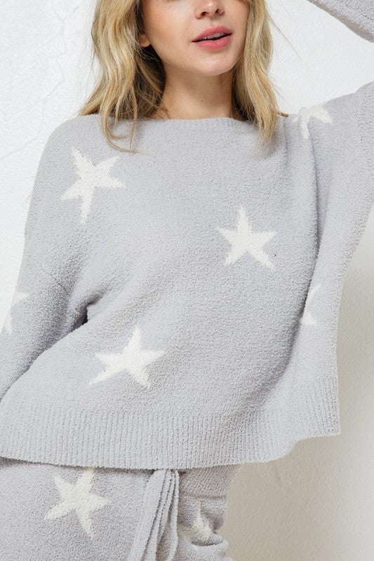 Women's Cozy Star Print Long Sleeve Top and Short Set