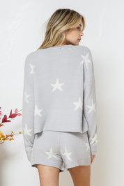 Women's Cozy Star Print Long Sleeve Top and Short Set