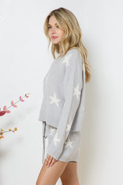 Women's Cozy Star Print Long Sleeve Top and Short Set