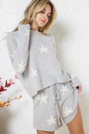 Women's Cozy Star Print Long Sleeve Top and Short Set