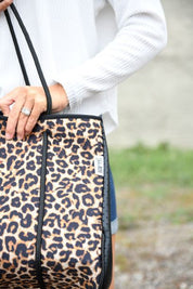 Women's Leopard Neoprene Tote Bag with Wristlet