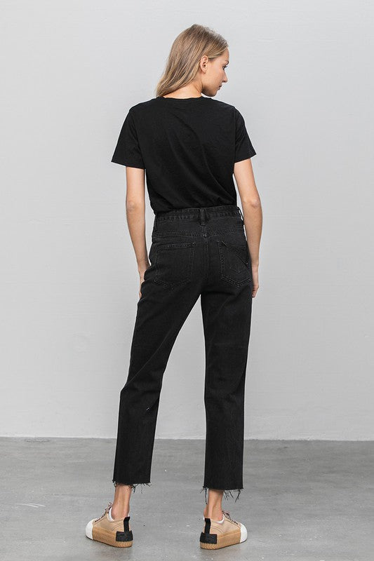 Women's High Rise Straight Black Denim Jeans