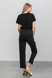 Women's High Rise Straight Black Denim Jeans