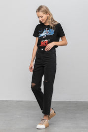 Women's High Rise Straight Black Denim Jeans