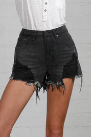 Women's High Rise Black Distressed Shorts