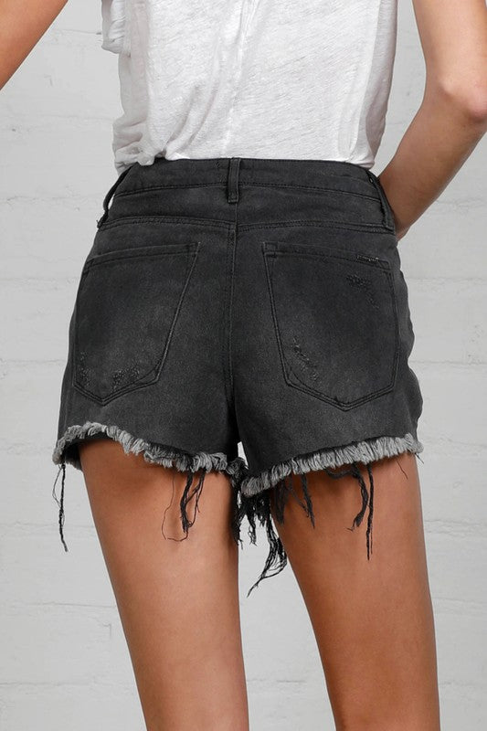 Women's High Rise Black Distressed Shorts