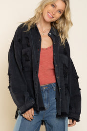 Women's Oversized Fringe Distressed Jacket