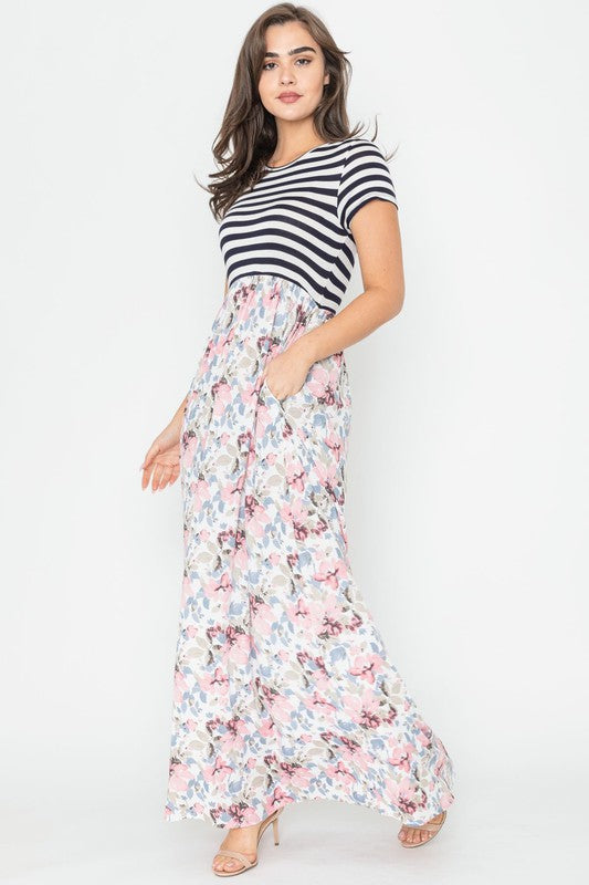 Women's Floral Stripe Maxi Dress