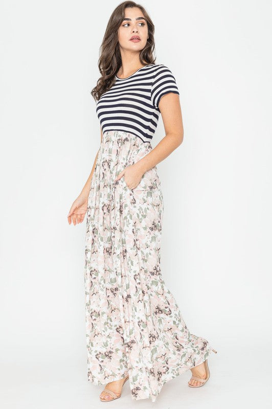 Women's Floral Stripe Maxi Dress