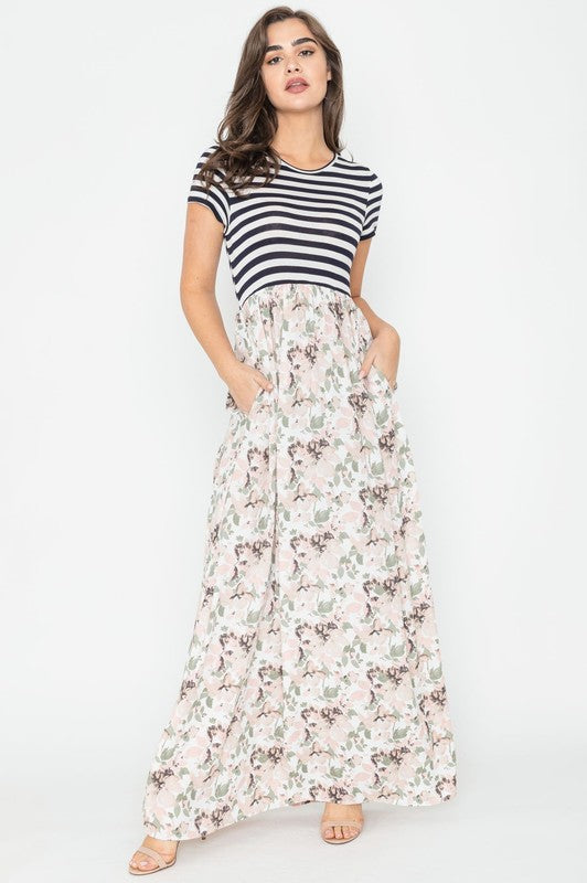 Women's Floral Stripe Maxi Dress