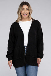 Plus Size Oversized Waffle Open Cardigan Sweater
