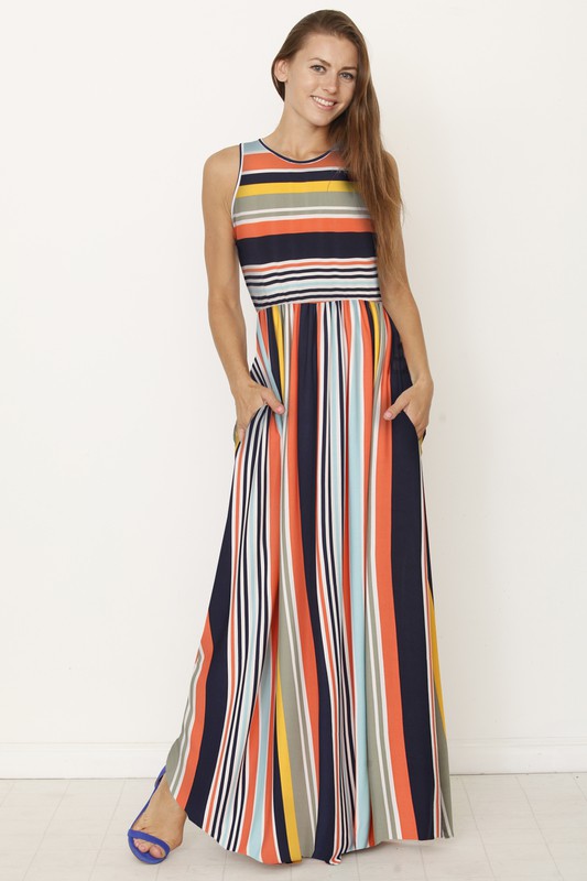 Multi stripe Rainbow Maxi Dress