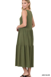 Women's Sleeveless Tiered Midi Dress