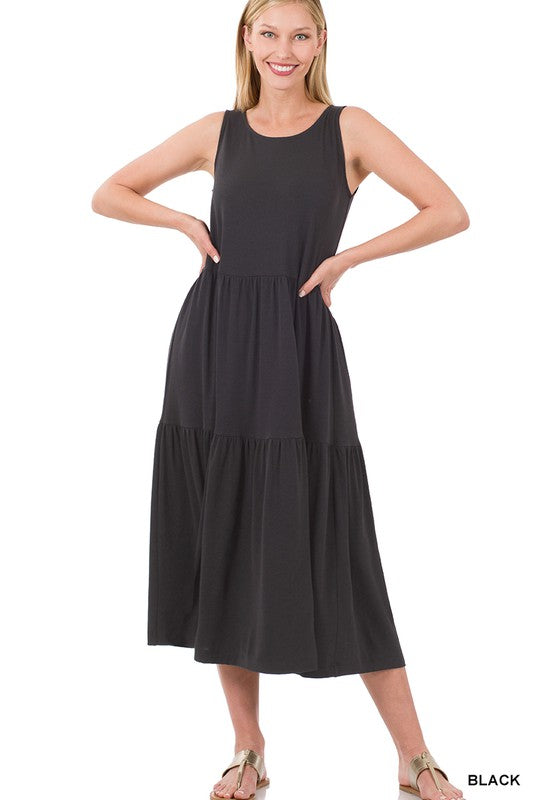 Women's Sleeveless Tiered Midi Dress