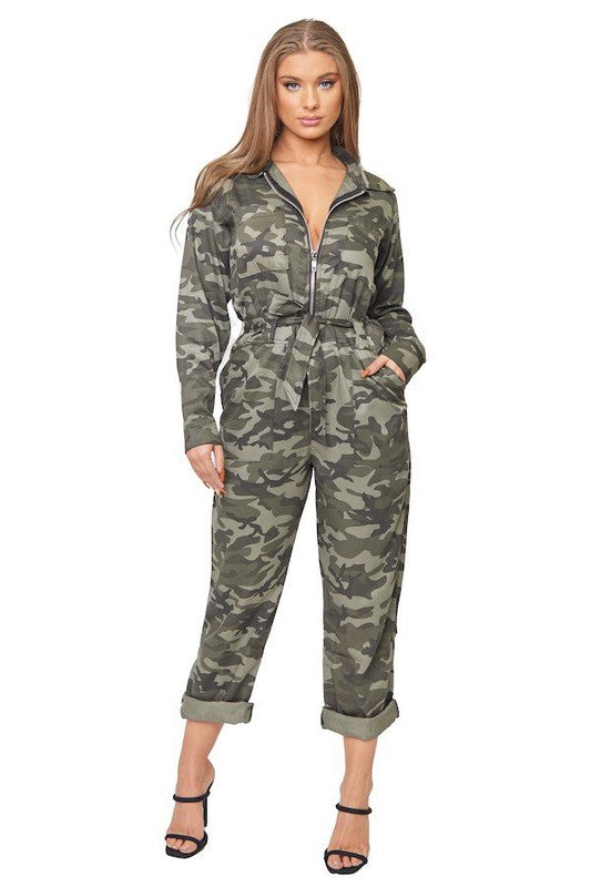 Women's Camo Print Denim Jumpsuit