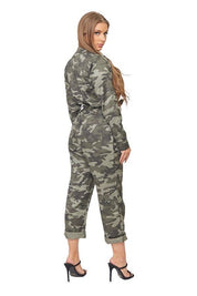 Women's Camo Print Denim Jumpsuit