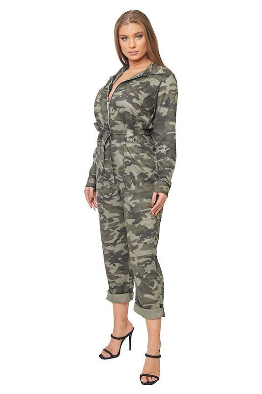 Women's Camo Print Denim Jumpsuit