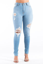 Women's High Rise Ripped Skinny Jeans in Light Wash