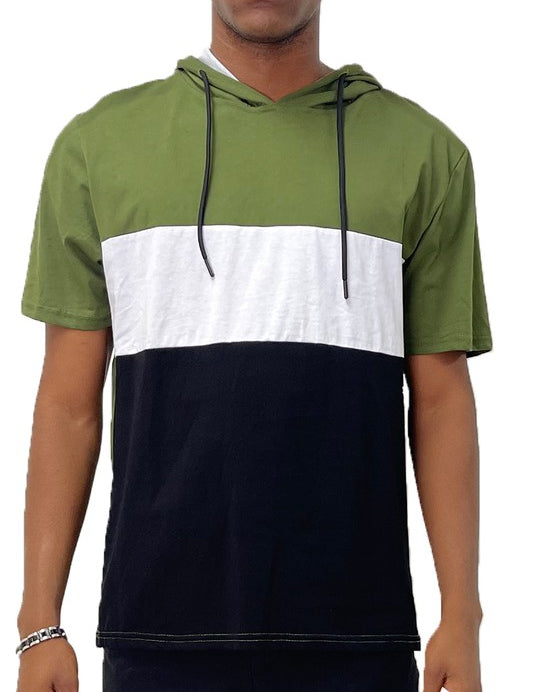 SOLID COLOR BLOCK SHORT SLEEVE HOODIE