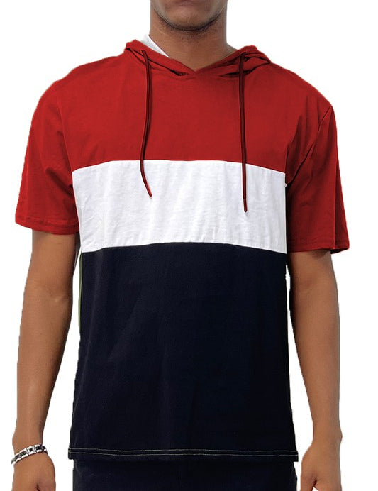 SOLID COLOR BLOCK SHORT SLEEVE HOODIE