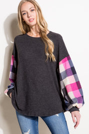 Plus Size Casual Multi Plaid Mixed Long Sleeve Top