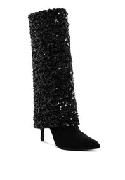 Women's Sequinned Fold Over Calf Boots