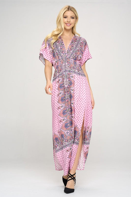 Women's Casual Floral Surplice Maxi Dress with Side Slit