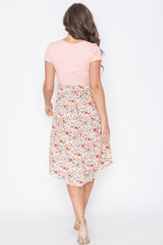 Women's Cap Sleeve Floral Midi Dress with Pockets