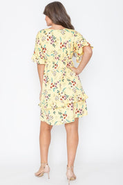 Women's Floral V Neck Ruffle Dress