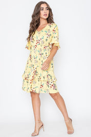 Women's Floral V Neck Ruffle Dress