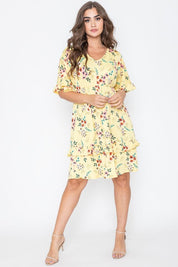 Women's Floral V Neck Ruffle Dress