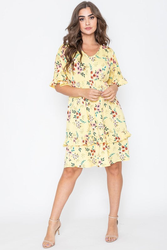 Women's Floral V Neck Ruffle Dress