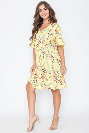 Women's Floral V Neck Ruffle Dress