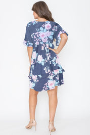 Women's Floral V Neck Ruffle Dress