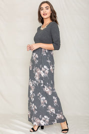 Quarter Sleeve Floral Maxi Dress