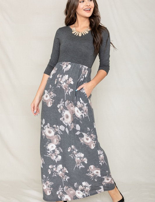 Quarter Sleeve Floral Maxi Dress