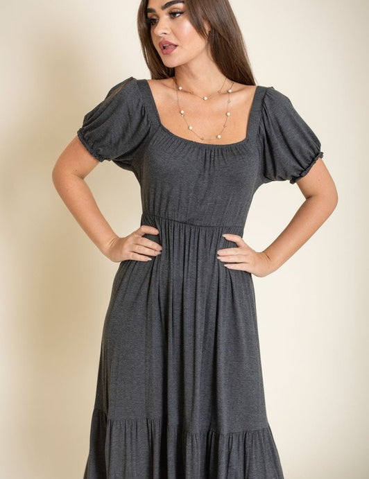 Women's Square Neck Puff Sleeve Boho Dress