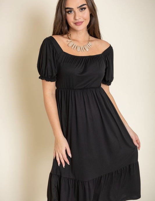 Women's Square Neck Puff Sleeve Boho Dress